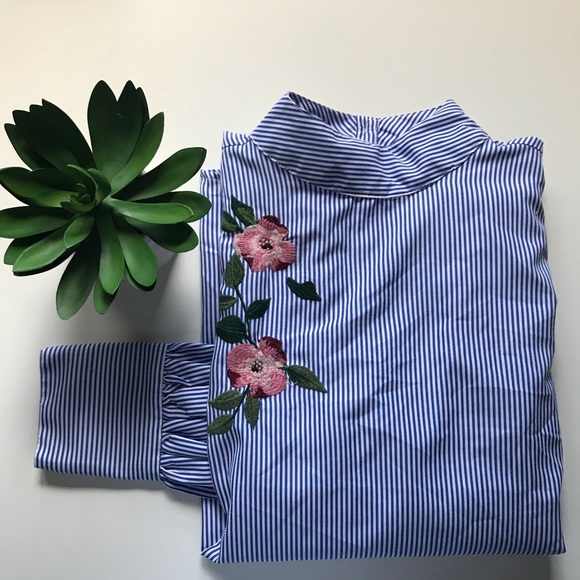 True Destiny Tops - Embroidered Striped Blouse